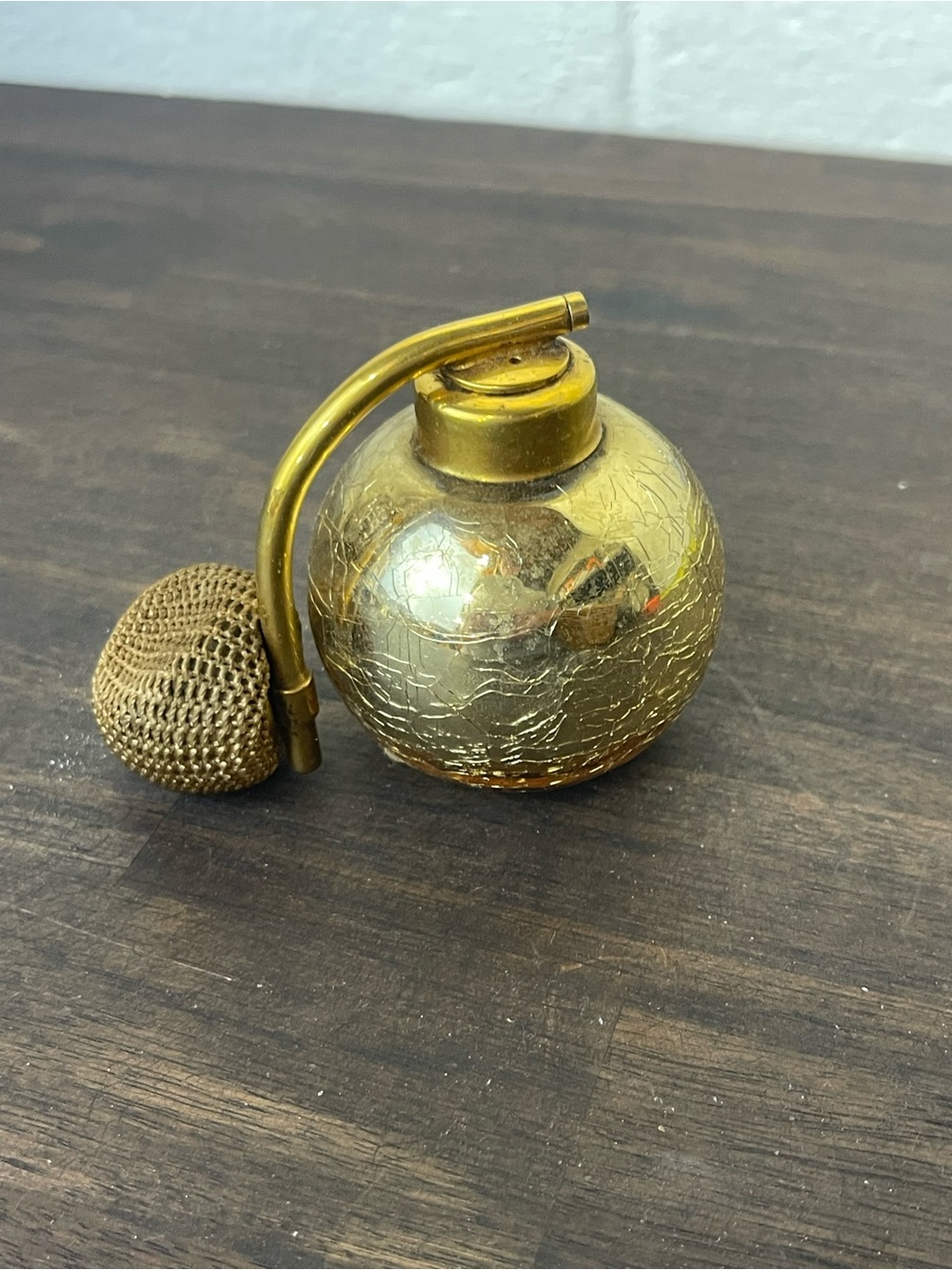 Vintage DeVilbiss Gold Plate Crackle Glass Perfume Atomizer USA
